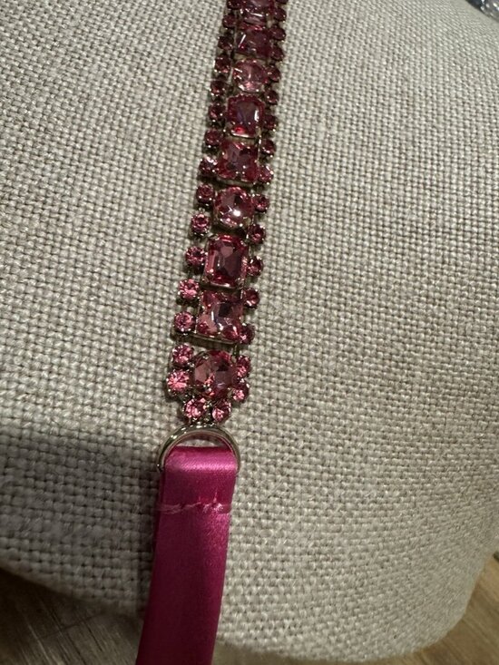 MAX MARA ITALY Thin Pink Crystal Satin Leather Belt M Medium 29-31\